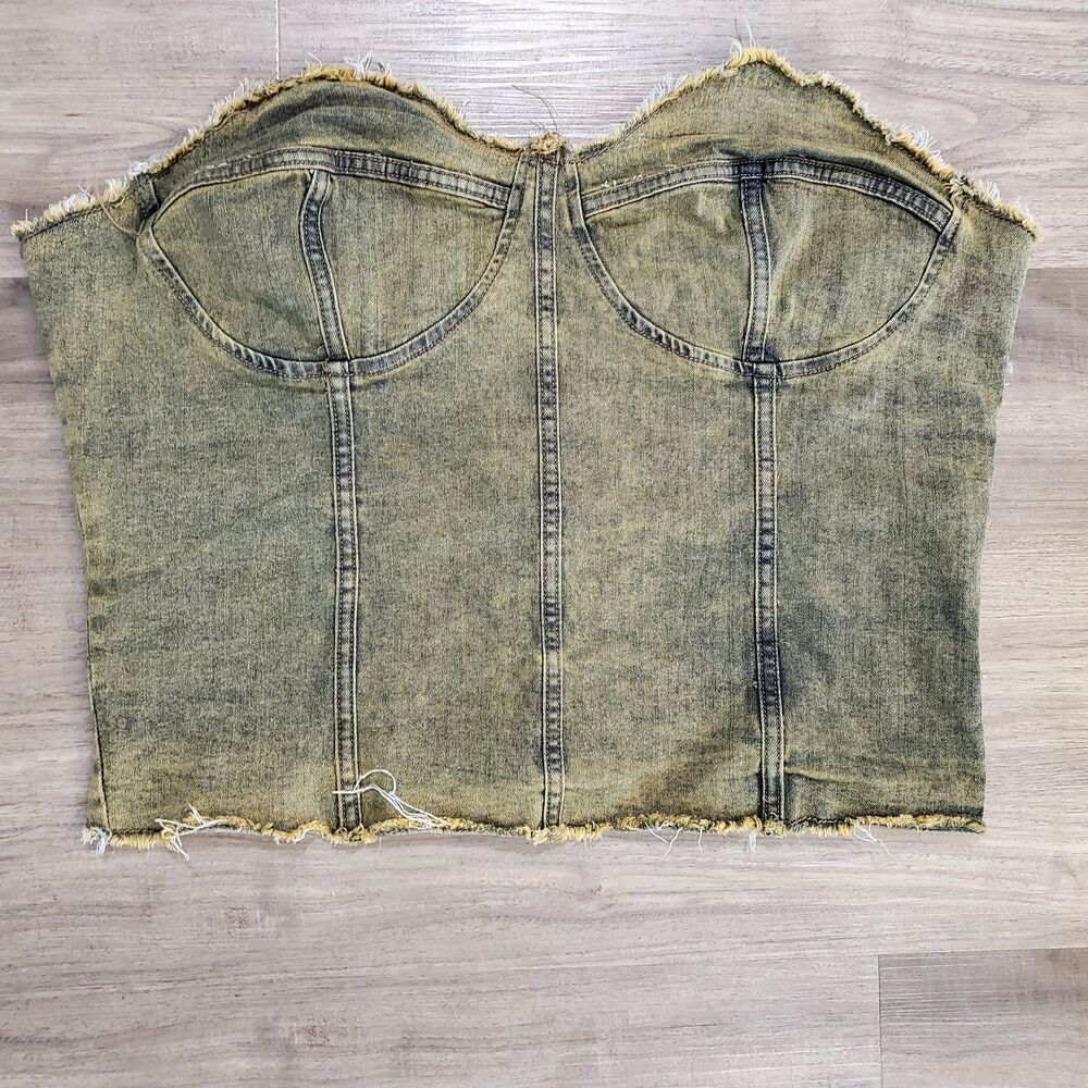 Fashion Nova Womens 3X Chambray Yellow Acid Washed Denim Tube Top Corset 80s